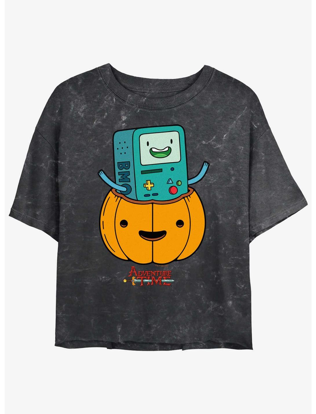 Adventure Time BMO Lantern Girls Mineral Wash Crop T-Shirt, BLACK, hi-res