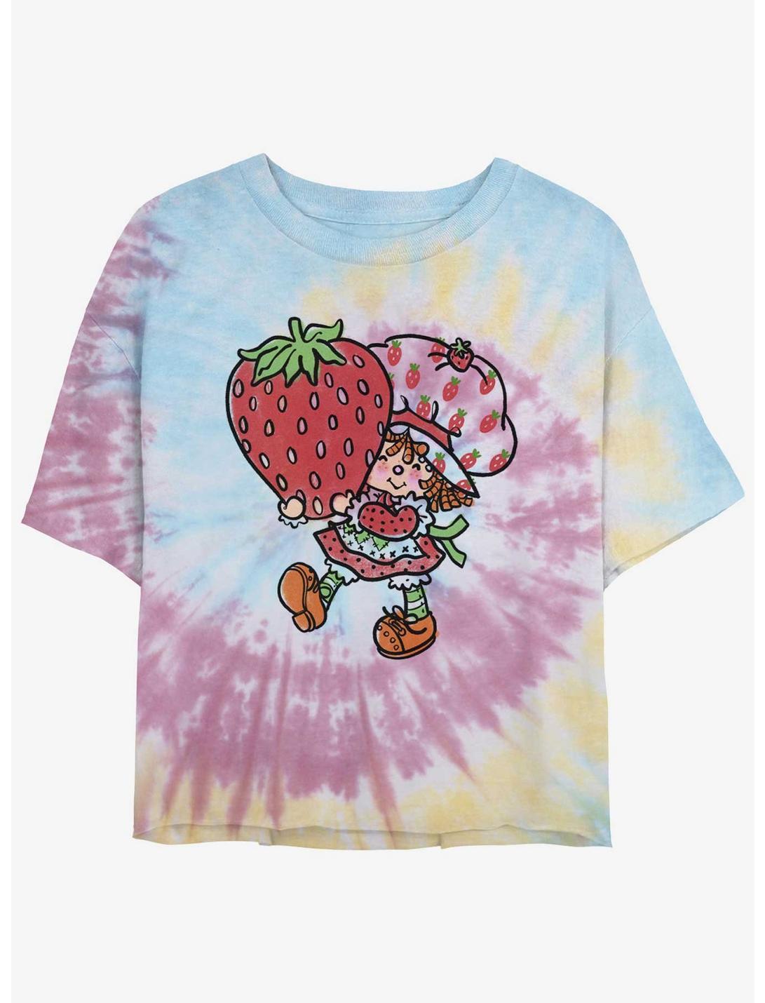 Strawberry Shortcake Big Strawberry Girls Tie-Dye Crop T-Shirt, BLUPNKLY, hi-res