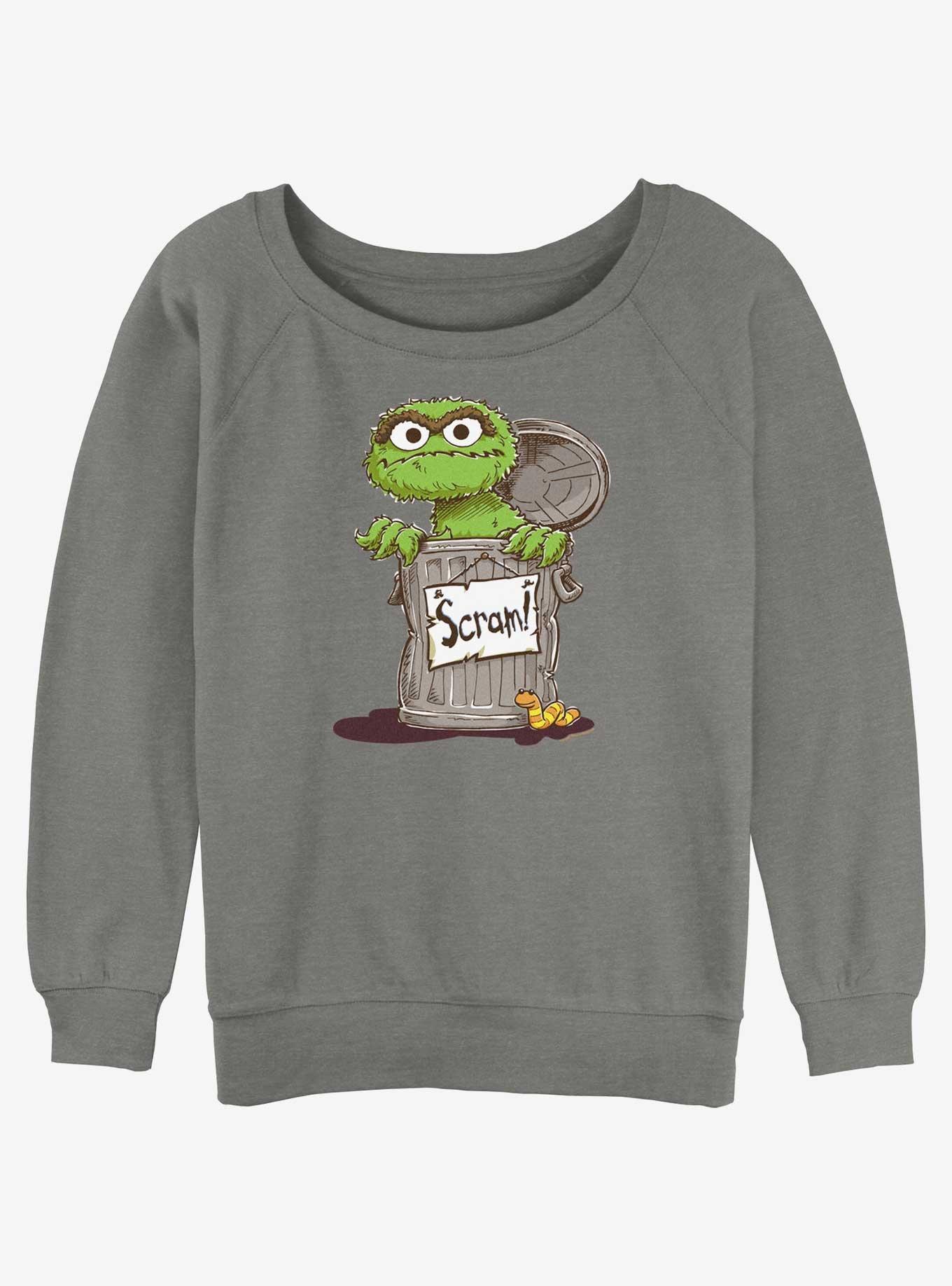 Sesame Street Oscar Scram Sign Girls Slouchy Sweatshirt, GRAY HTR, hi-res