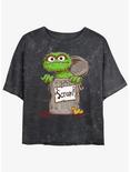 Sesame Street Oscar Scram Sign Girls Mineral Wash Crop T-Shirt, BLACK, hi-res