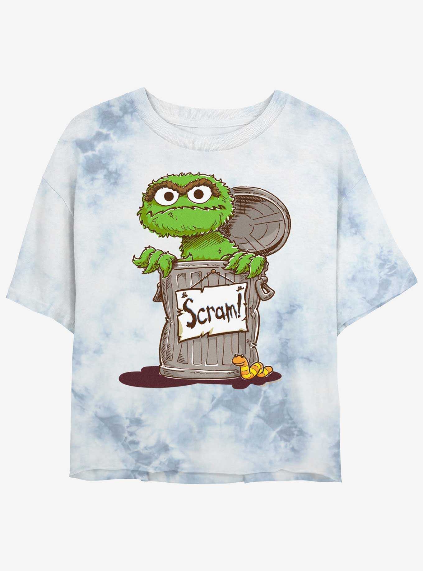 Sesame Street Oscar Scram Sign Girls Tie-Dye Crop T-Shirt, , hi-res