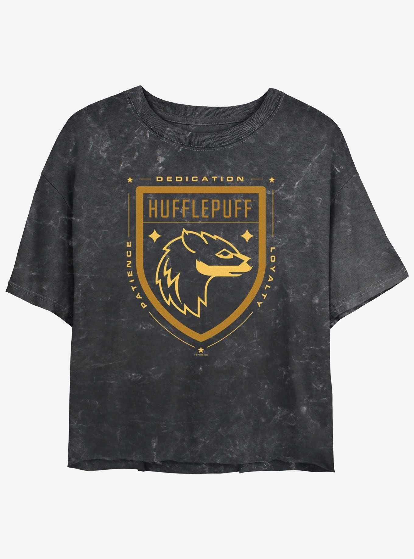 Harry Potter Hufflepuff House Crest Girls Mineral Wash Crop T-Shirt, BLACK, hi-res