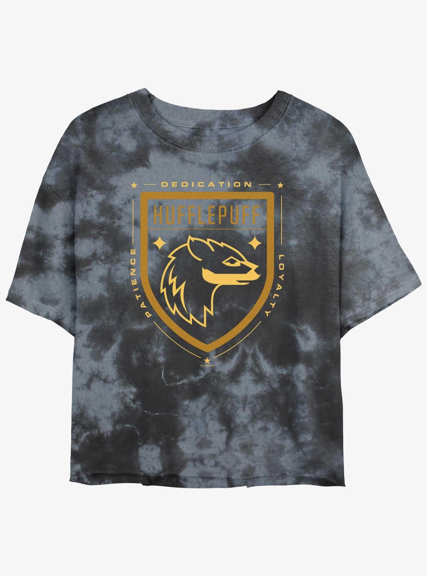 Harry Potter Hufflepuff House Crest Girls Tie-Dye Crop T-Shirt