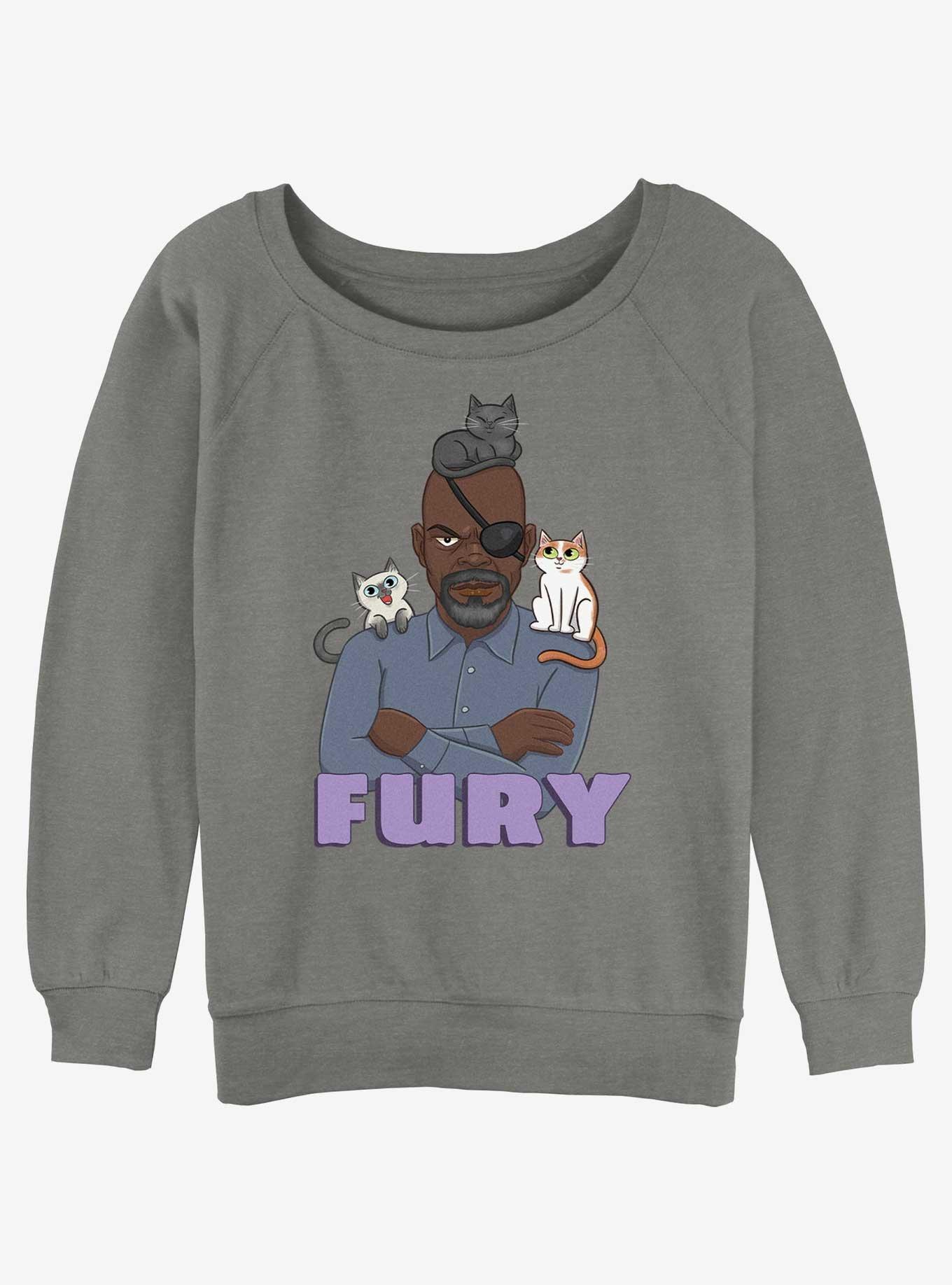 Marvel The Marvels Nick Fury Cats Girls Slouchy Sweatshirt, GRAY HTR, hi-res