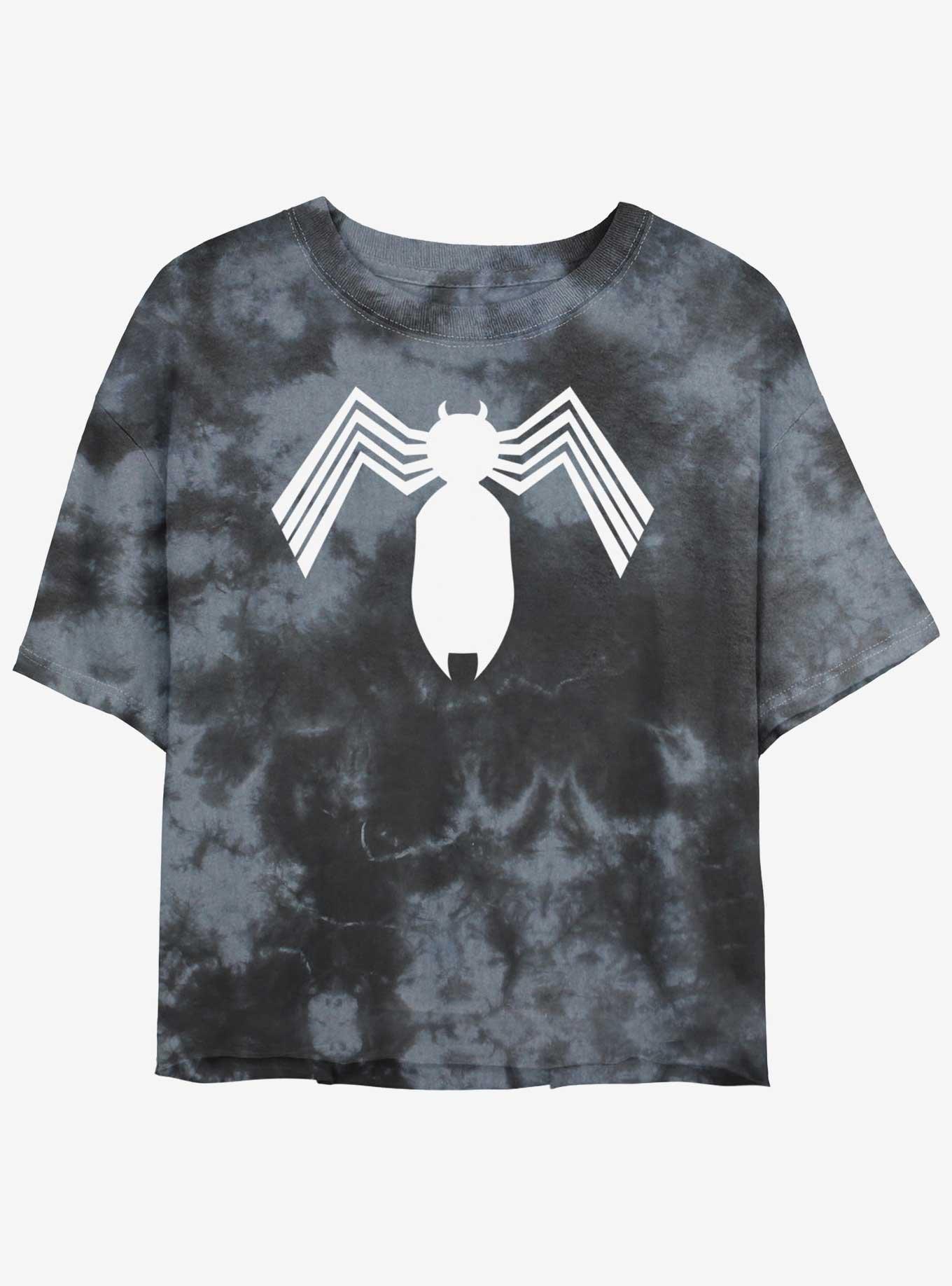 Marvel Spider-Man Symbiote Spider-Man Logo Girls Tie-Dye Crop T-Shirt, BLKCHAR, hi-res