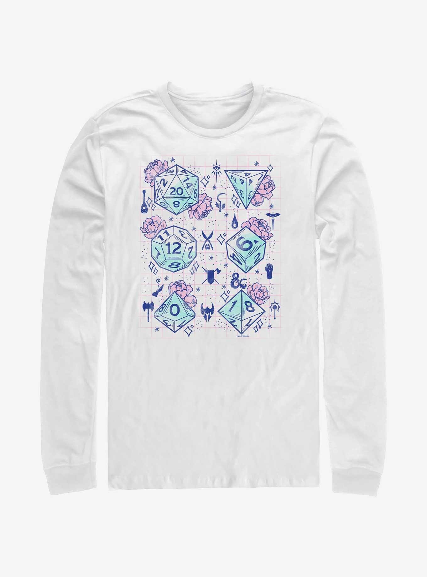 Dungeons & Dragons Floral Dice Long-Sleeve T-Shirt, WHITE, hi-res