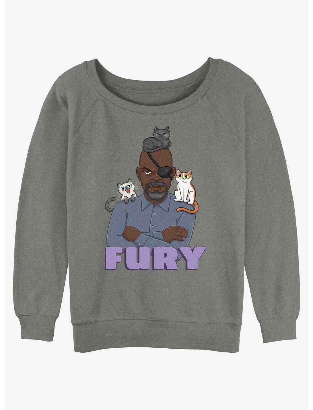 Marvel The Marvels Nick Fury Cats Womens Slouchy Sweatshirt, GRAY HTR, hi-res