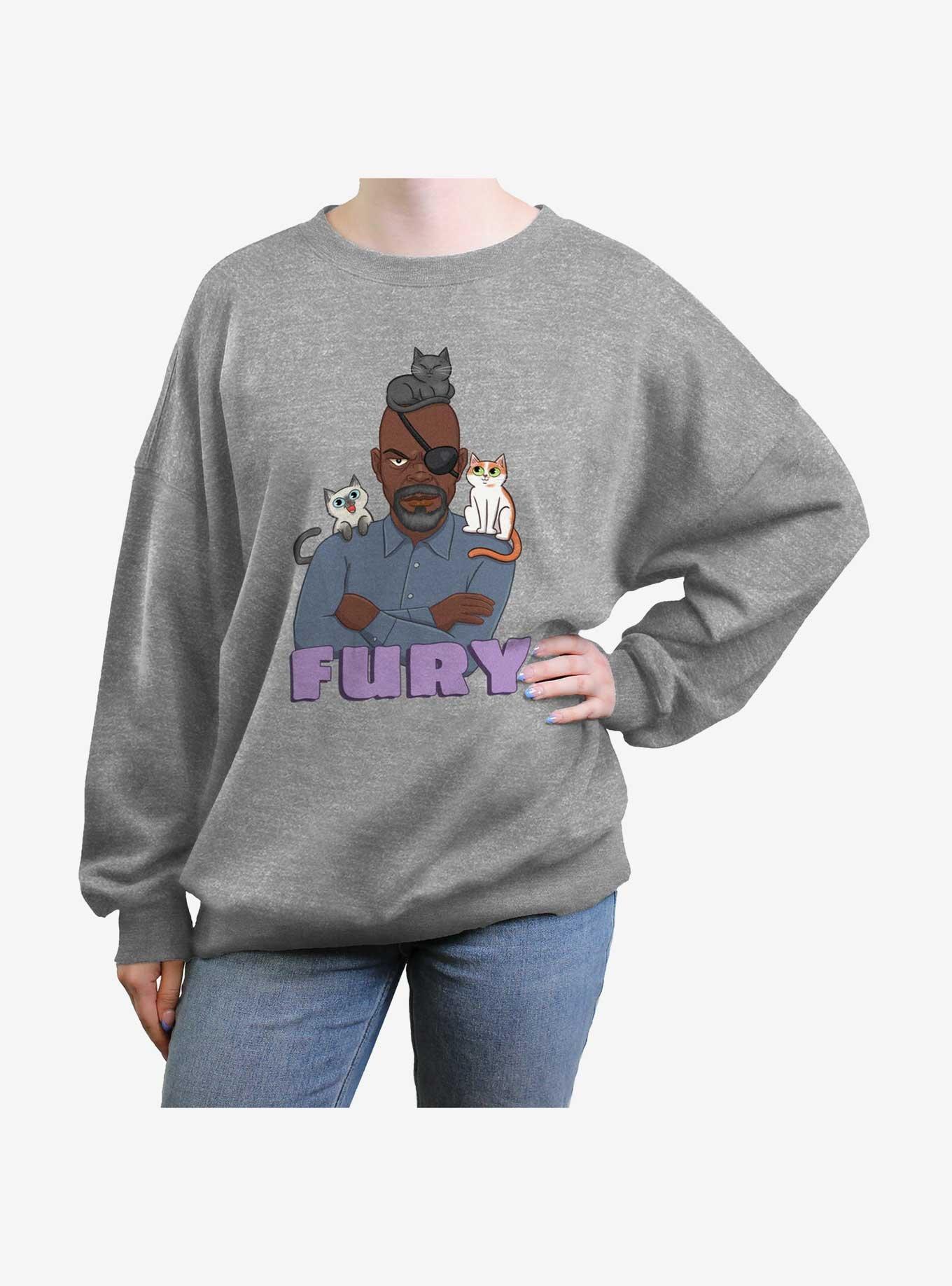 Marvel The Marvels Nick Fury Cats Womens Oversized Sweatshirt, HEATHER GR, hi-res