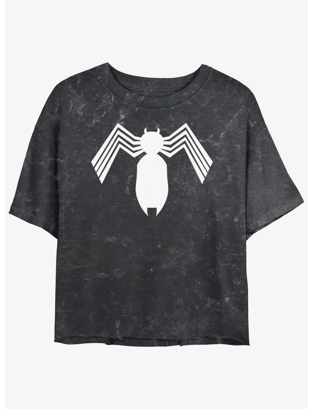 Marvel Spider-Man Symbiote Spider-Man Logo Womens Mineral Wash Crop T-Shirt, BLACK, hi-res