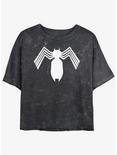 Marvel Spider-Man Symbiote Spider-Man Logo Womens Mineral Wash Crop T-Shirt, BLACK, hi-res