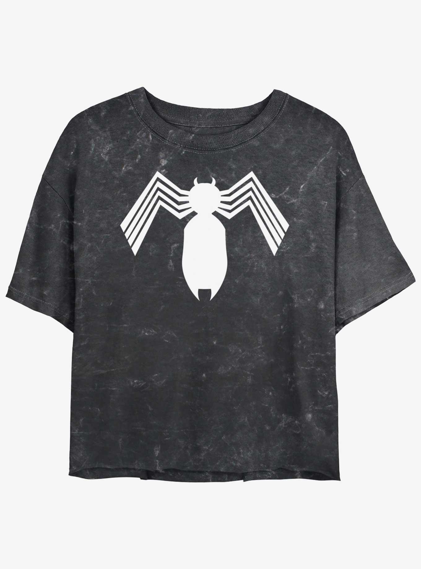 Marvel Spider-Man Symbiote Spider-Man Logo Womens Mineral Wash Crop T-Shirt, , hi-res