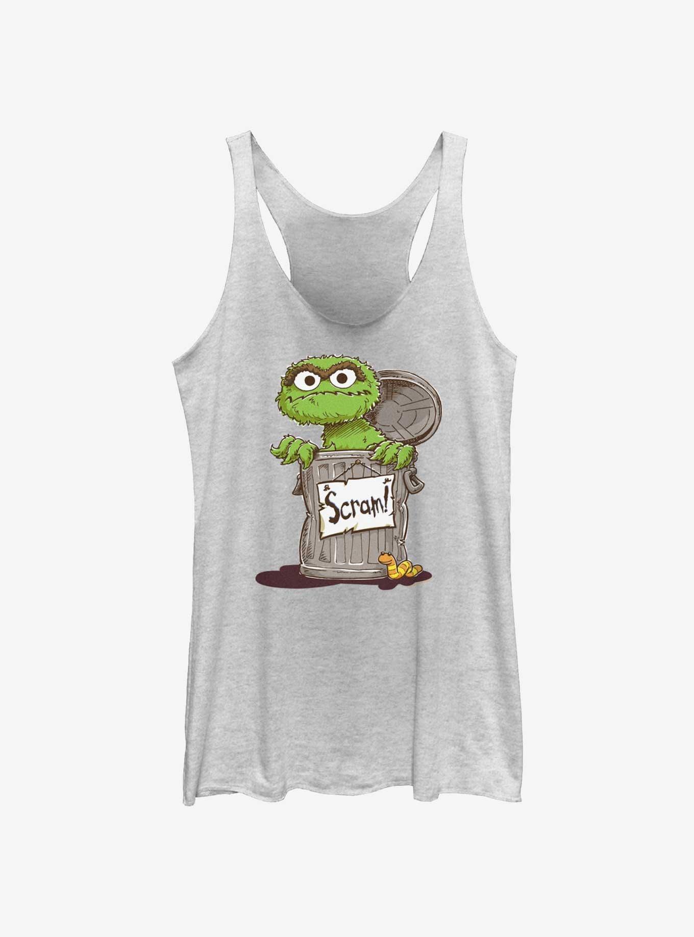 Sesame Street Oscar Scram Sign Womens Tank Top, WHITE HTR, hi-res