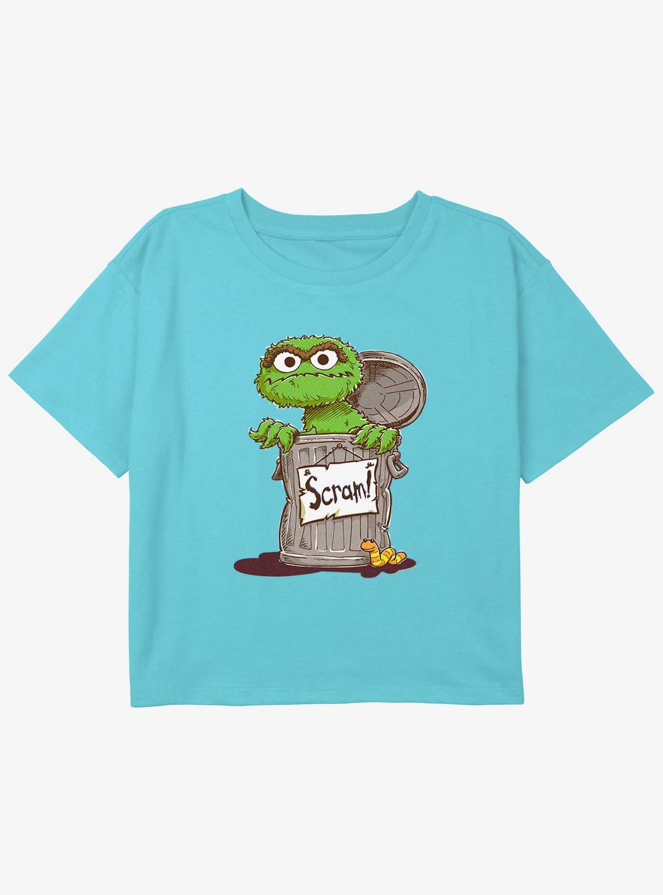 Sesame Street Oscar Scram Sign Youth Girls Boxy Crop T-Shirt, , hi-res