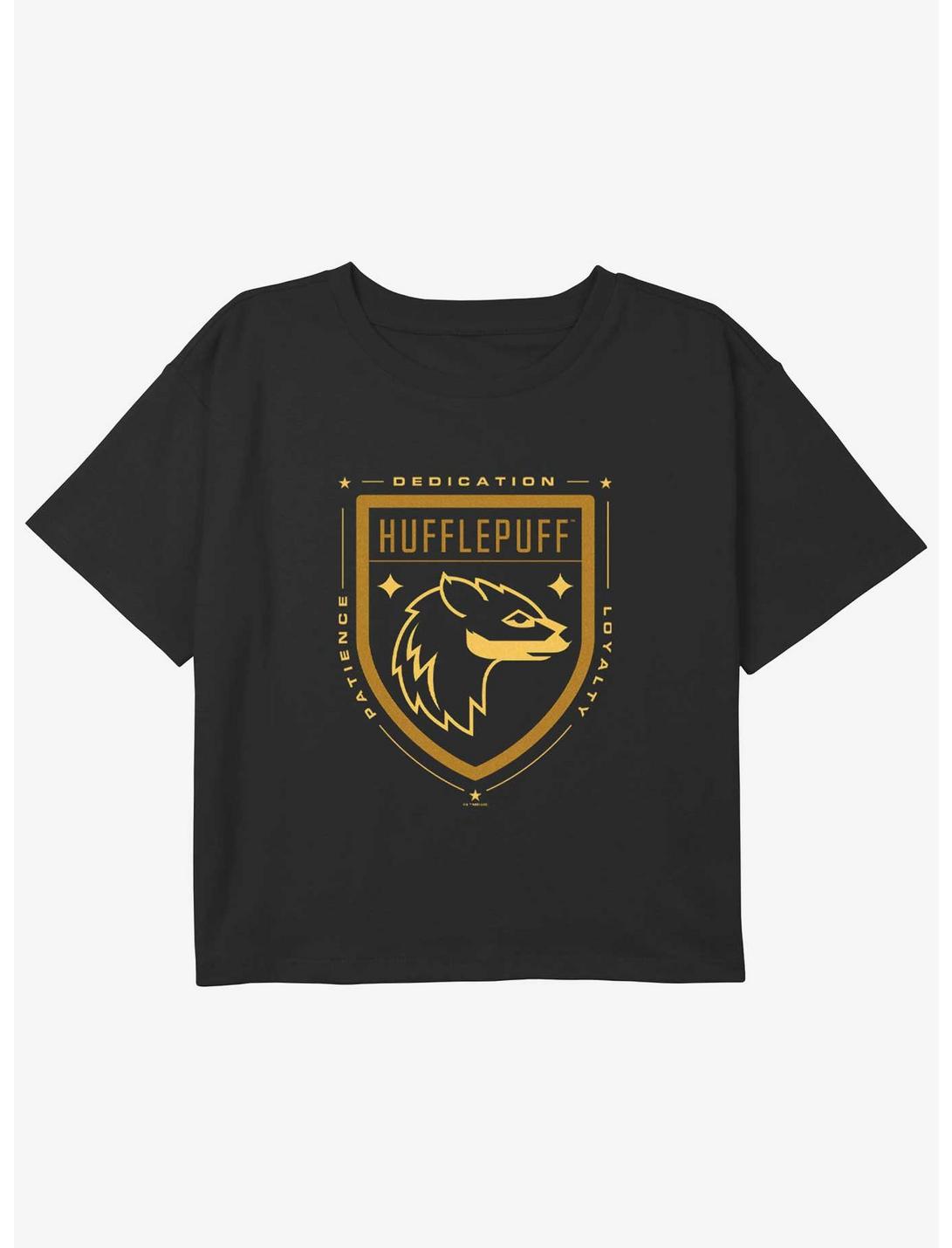 Harry Potter Hufflepuff House Crest Youth Girls Boxy Crop T-Shirt, BLACK, hi-res