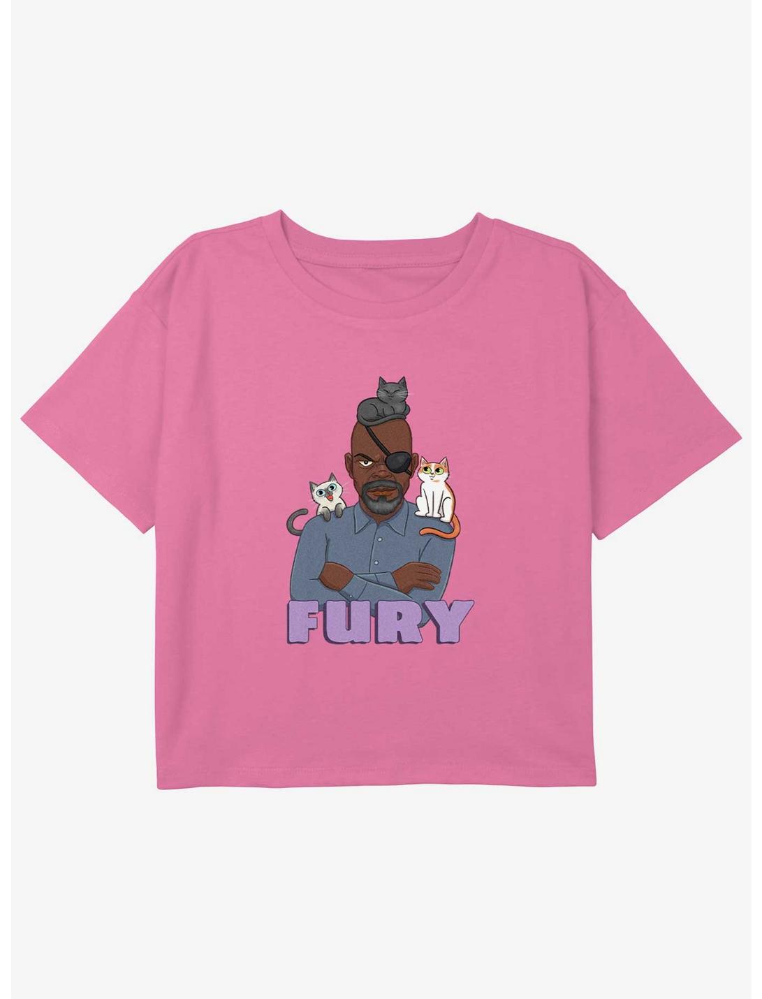Marvel The Marvels Nick Fury Cats Youth Girls Boxy Crop T-Shirt, PINK, hi-res