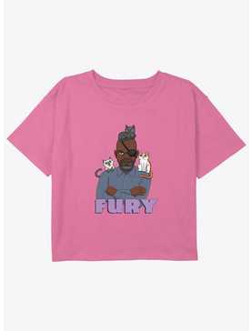 Marvel The Marvels Nick Fury Cats Youth Girls Boxy Crop T-Shirt, , hi-res
