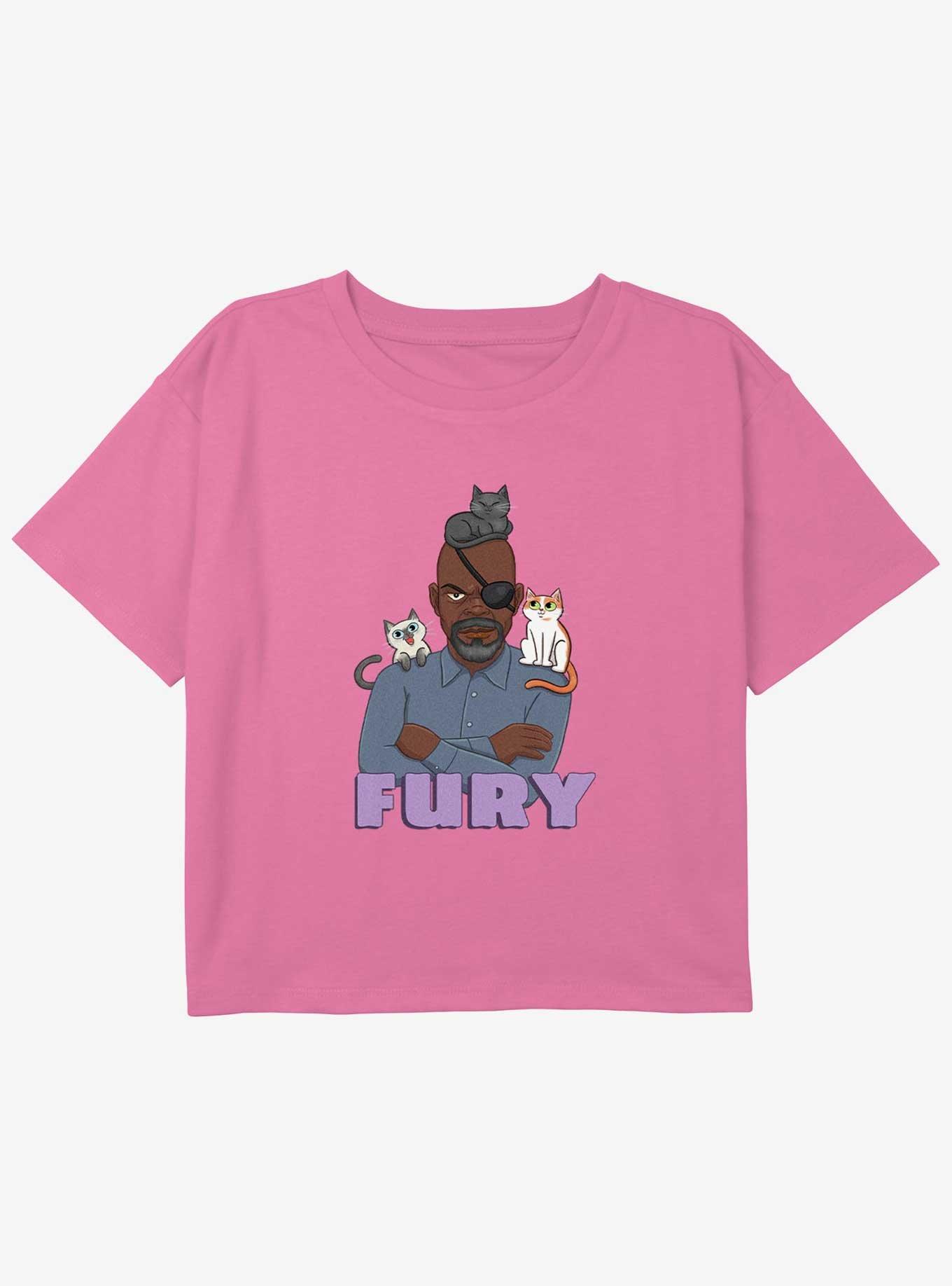 Marvel The Marvels Nick Fury Cats Youth Girls Boxy Crop T-Shirt, , hi-res