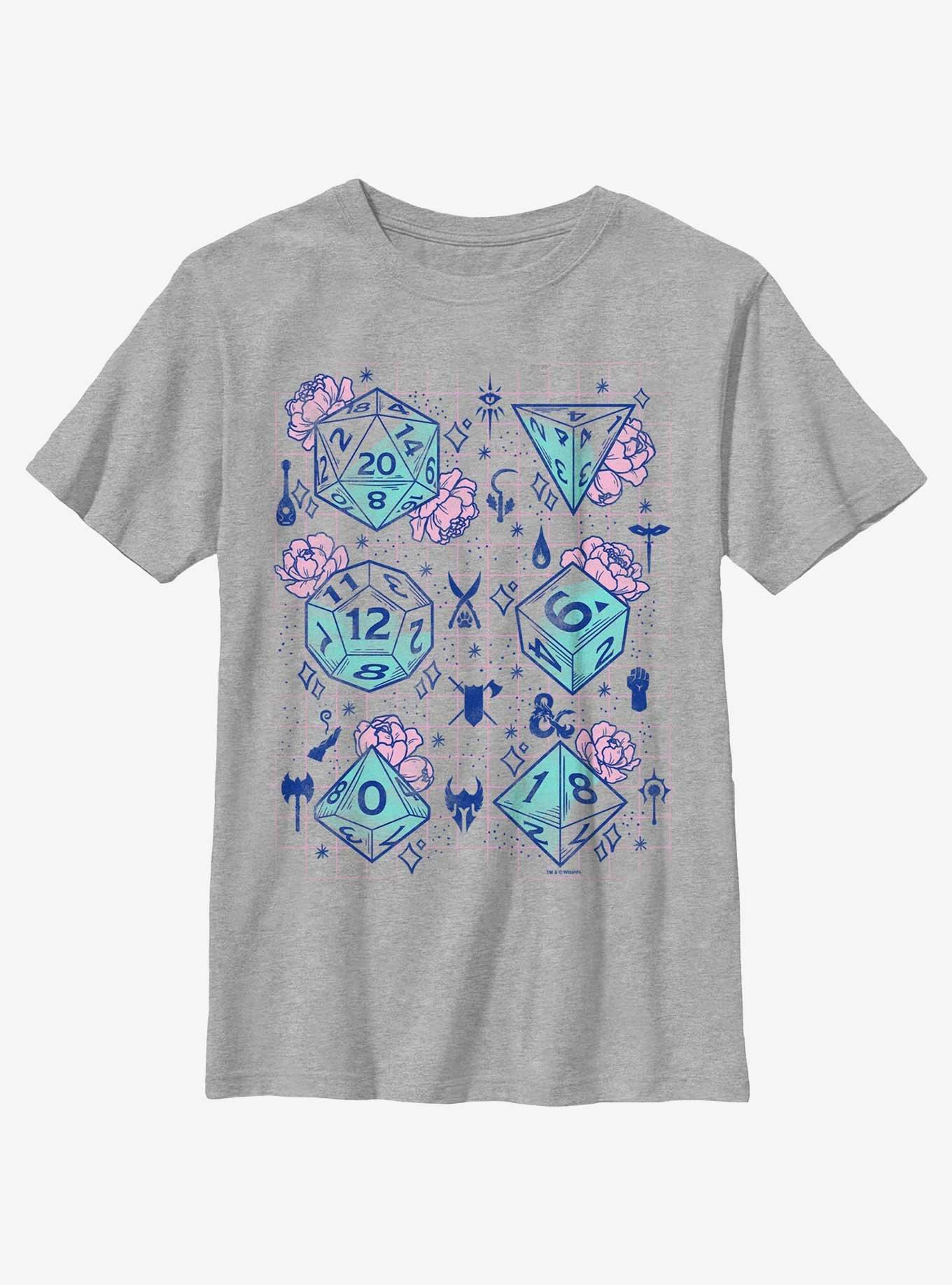 Dungeons & Dragons Floral Dice Youth T-Shirt, ATH HTR, hi-res