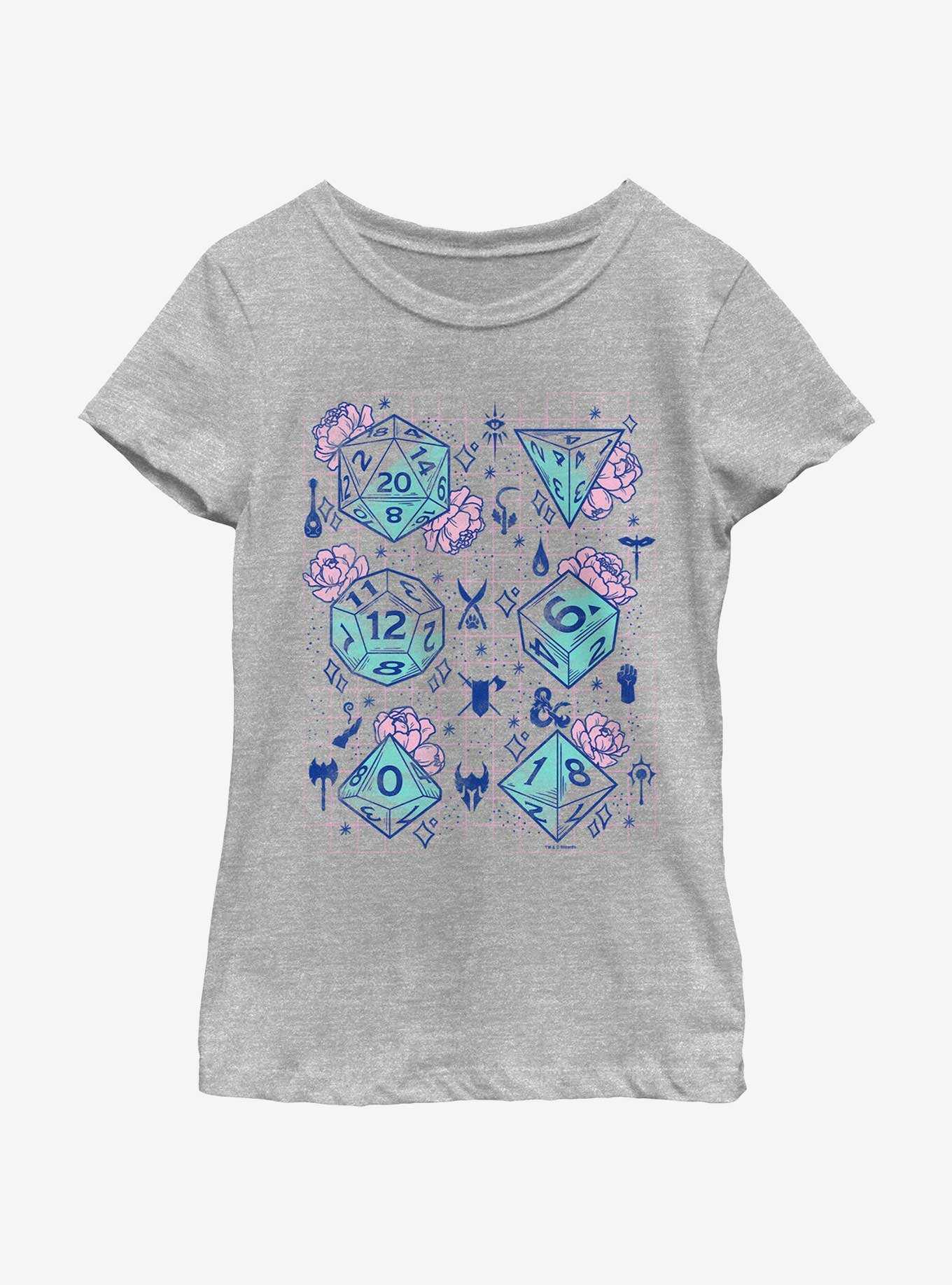 Dungeons & Dragons Floral Dice Youth Girls T-Shirt, , hi-res