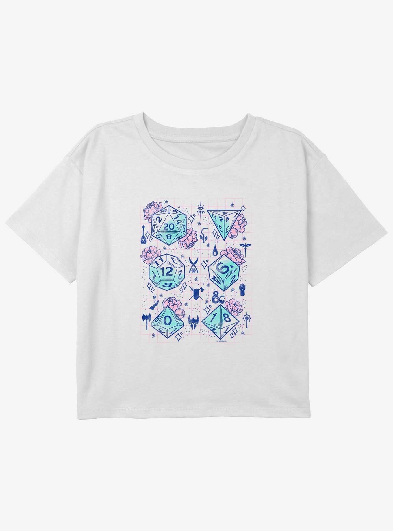 Dungeons & Dragons Floral Dice Youth Girls Boxy Crop T-Shirt, , hi-res