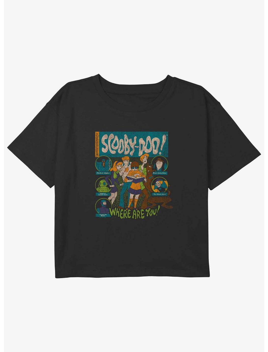 Scooby Doo Mystery Poster Youth Girls Boxy Crop T-Shirt, BLACK, hi-res