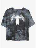 Marvel Spider-Man Symbiote Spider-Man Logo Womens Tie-Dye Crop T-Shirt, BLKCHAR, hi-res