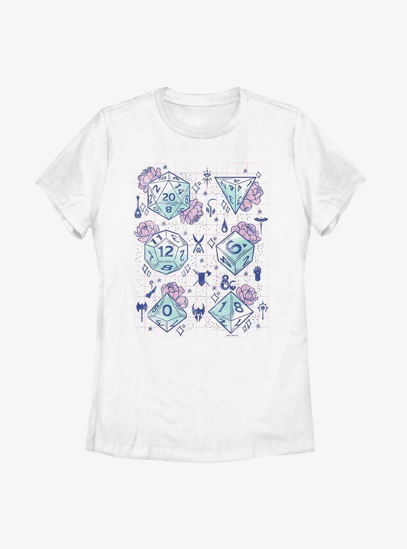 Dungeons & Dragons Floral Dice Womens T-Shirt, WHITE, hi-res