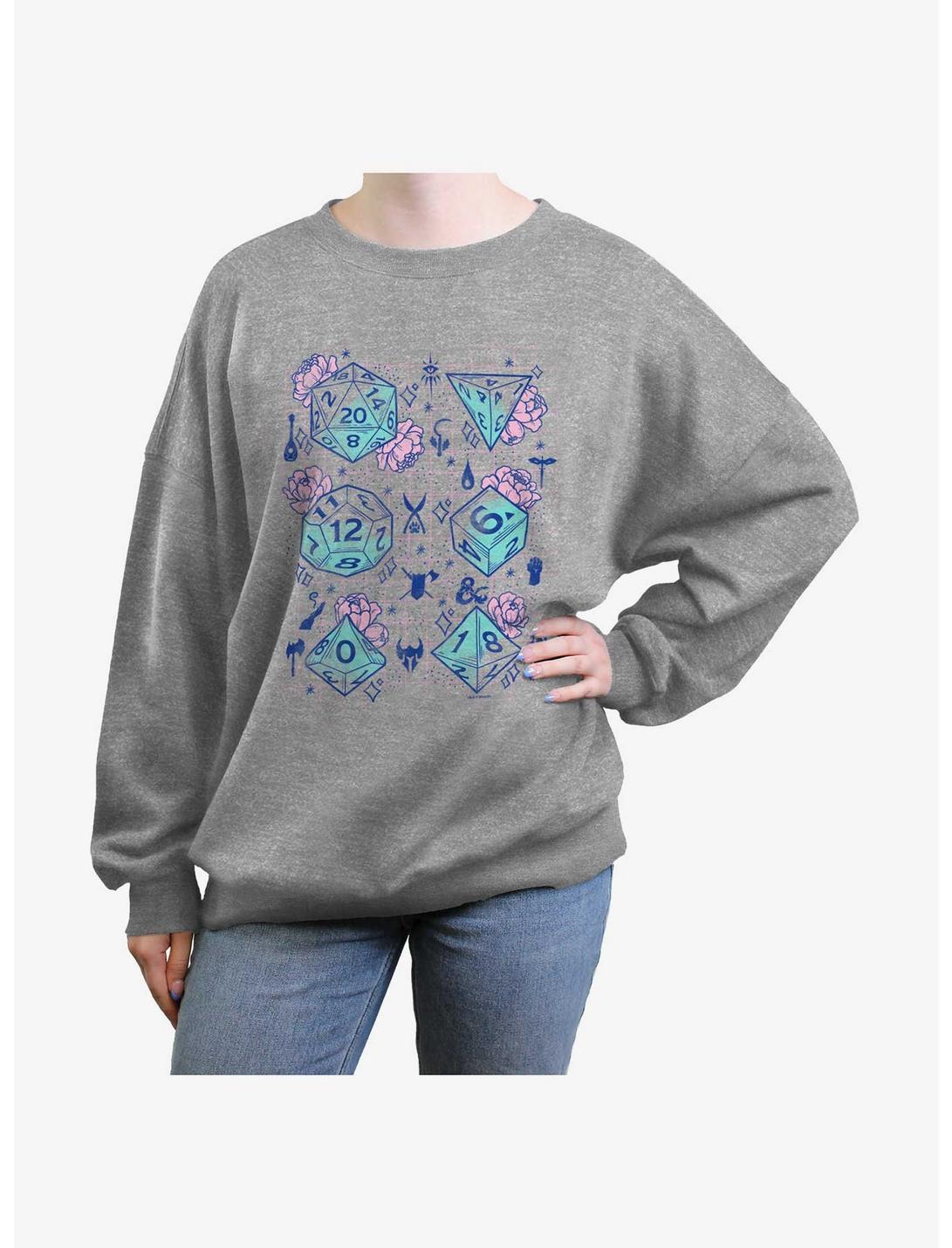 Dungeons & Dragons Floral Dice Womens Oversized Sweatshirt, HEATHER GR, hi-res