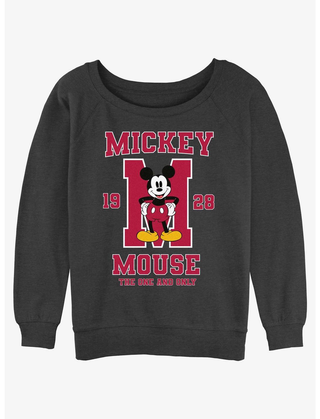 Disney Mickey Mouse The One And Only Womens Slouchy Sweatshirt, CHAR HTR, hi-res