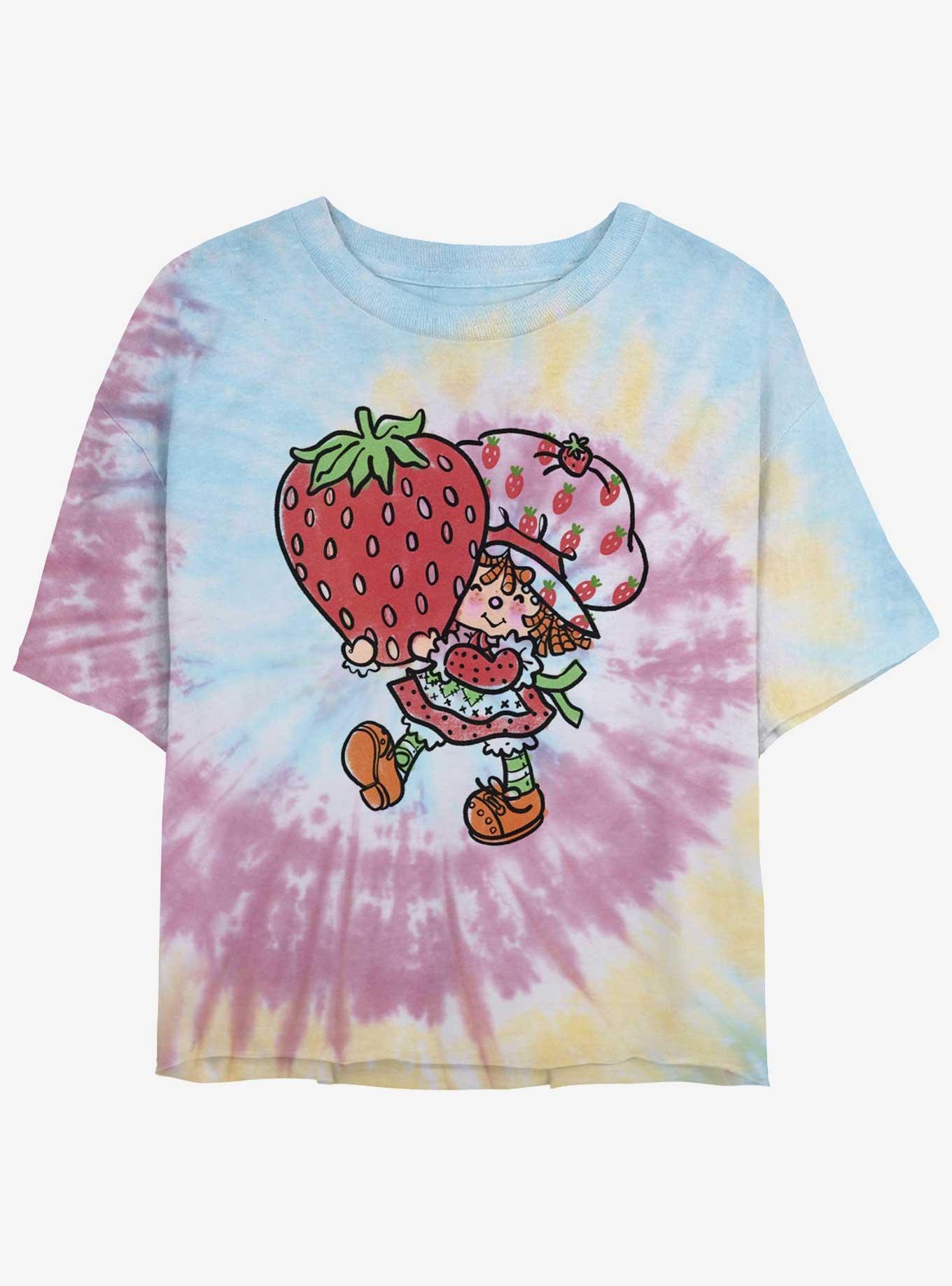 Strawberry Shortcake Big Strawberry Womens Tie-Dye Crop T-Shirt, BLUPNKLY, hi-res