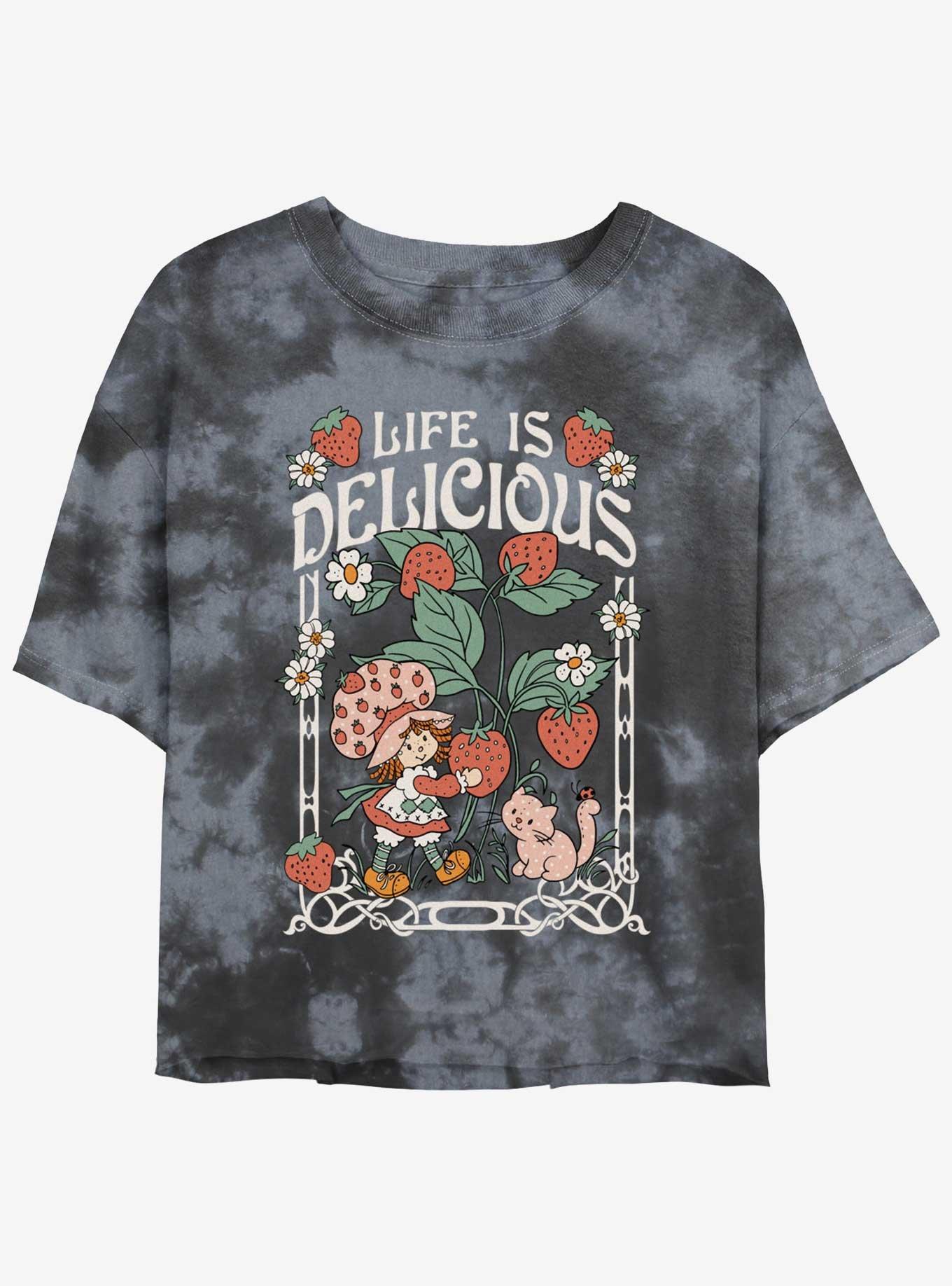 Strawberry Shortcake Life Is Delicious Womens Tie-Dye Crop T-Shirt, BLKCHAR, hi-res