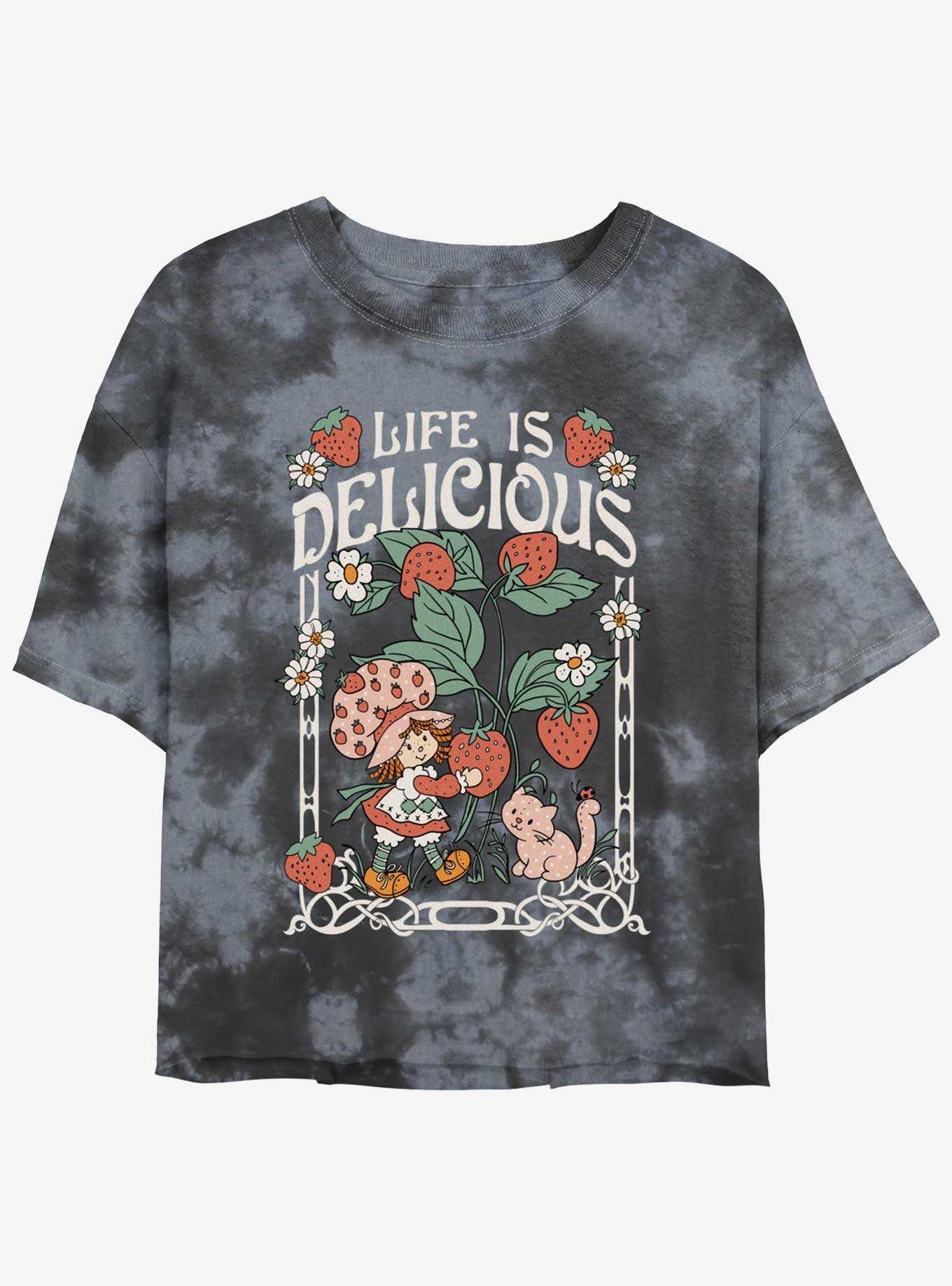 Strawberry Shortcake Life Is Delicious Womens Tie-Dye Crop T-Shirt, , hi-res