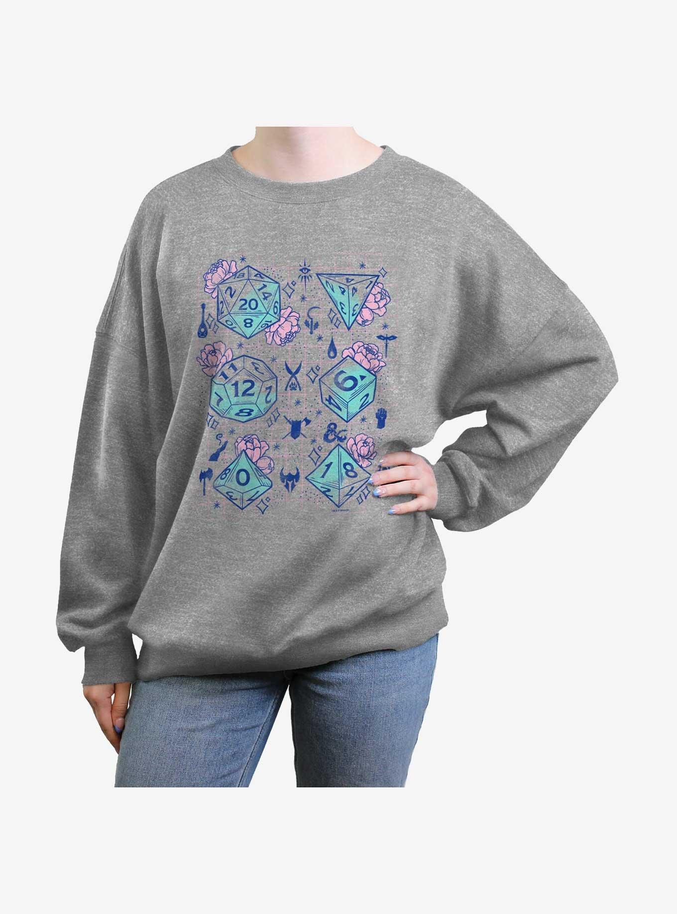 Dungeons & Dragons Floral Dice Girls Oversized Sweatshirt, HEATHER GR, hi-res