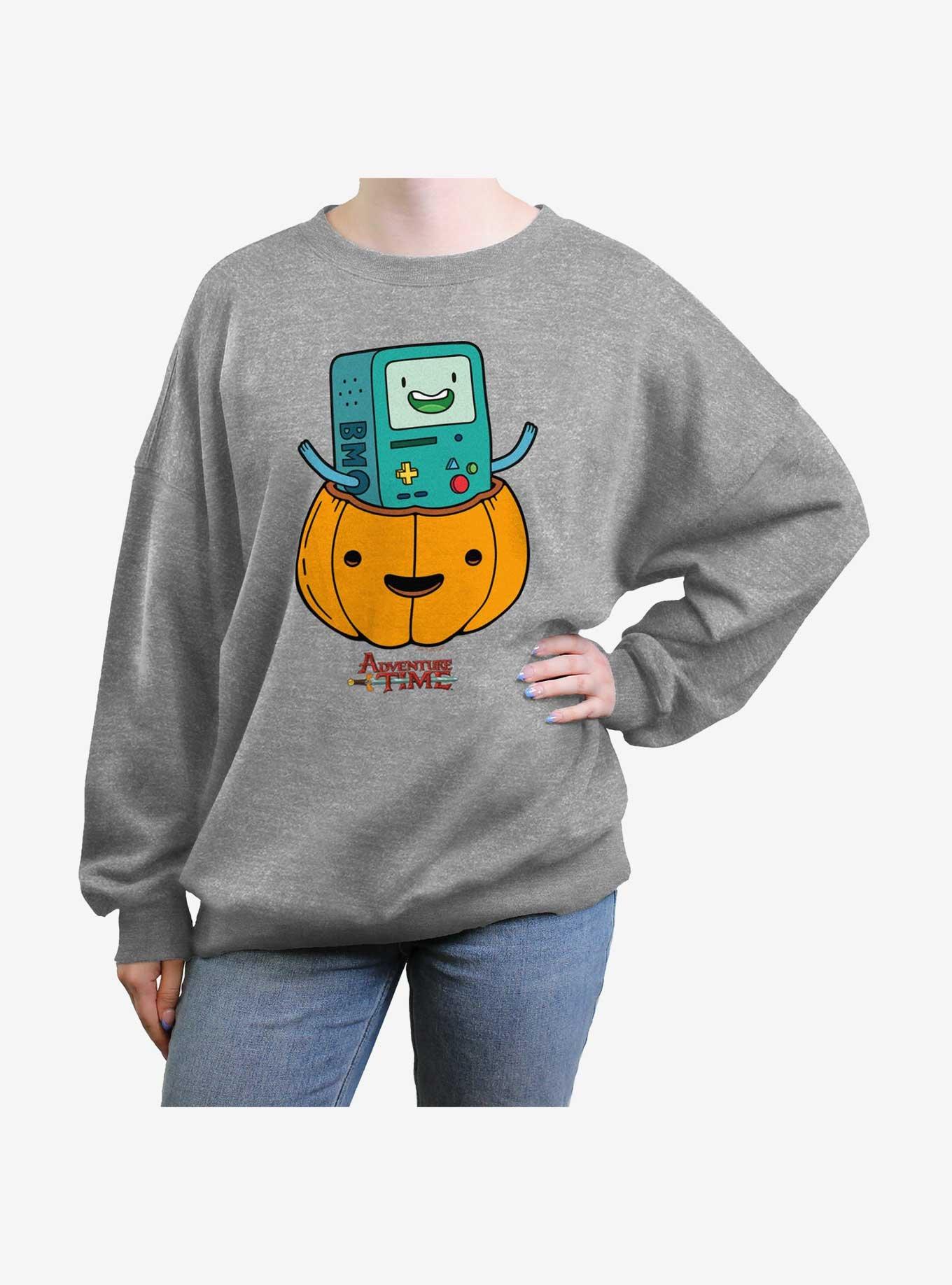 Adventure Time BMO Lantern Girls Oversized Sweatshirt, HEATHER GR, hi-res