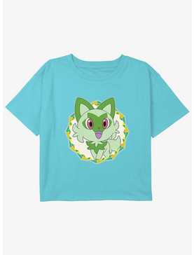 Pokemon Sprigatito Badge Youth Girls Boxy Crop T-Shirt, , hi-res