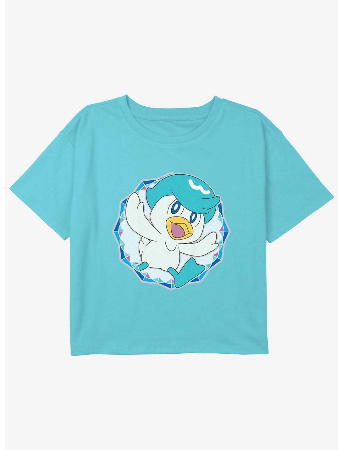 Pokemon Quaxly Badge Youth Girls Boxy Crop T-Shirt, BLUE, hi-res