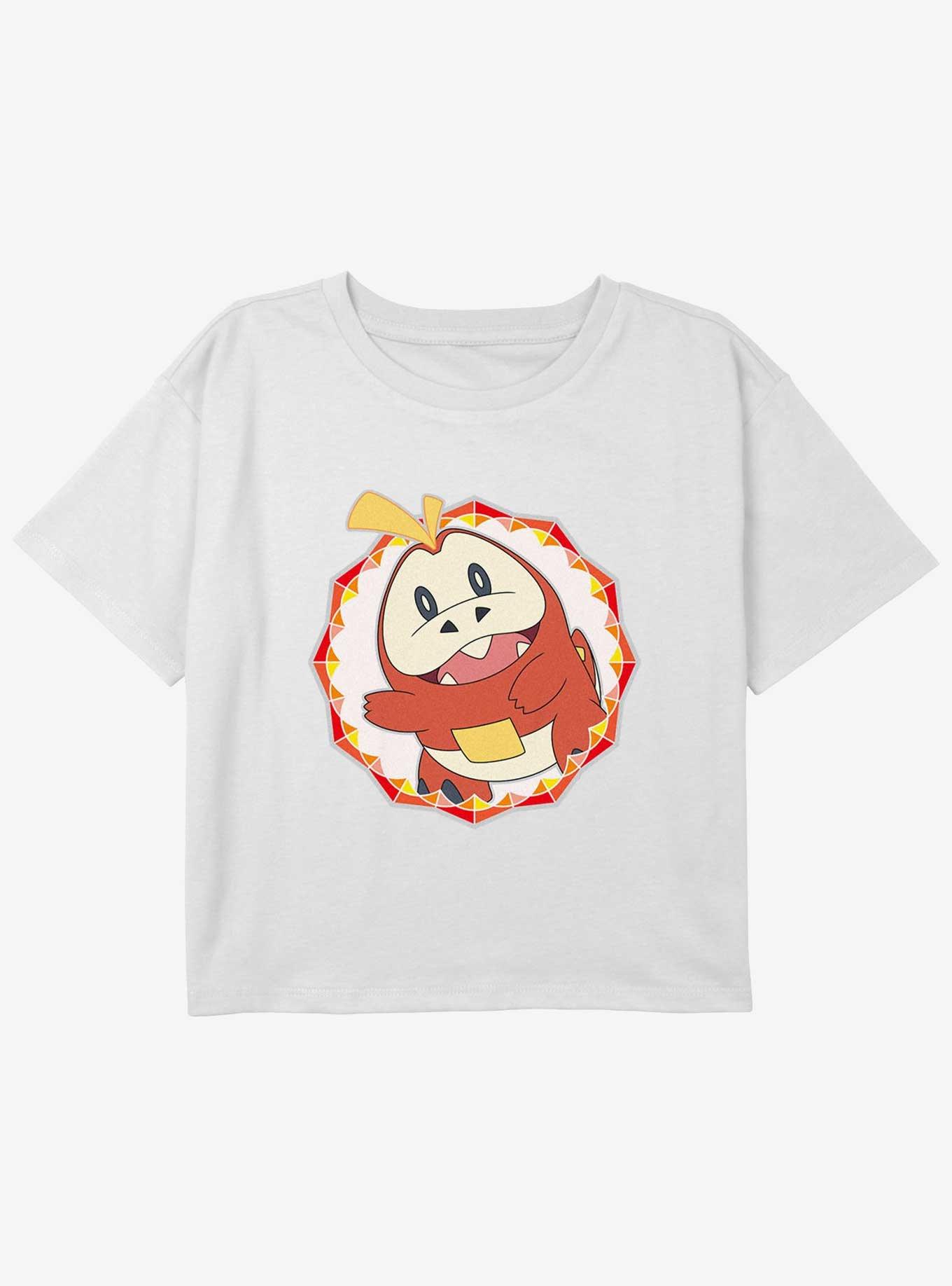 Pokemon Fuecoco Badge Youth Girls Boxy Crop T-Shirt, WHITE, hi-res