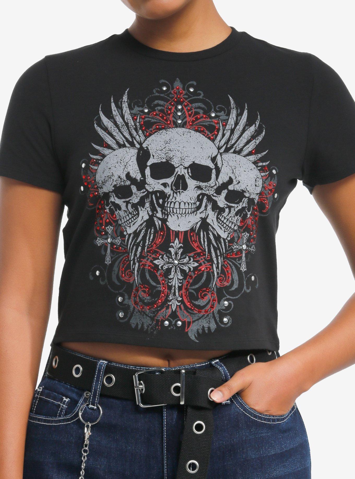 Social Collision Winged Skulls & Rhinestones Girls Baby T-Shirt, RED, hi-res