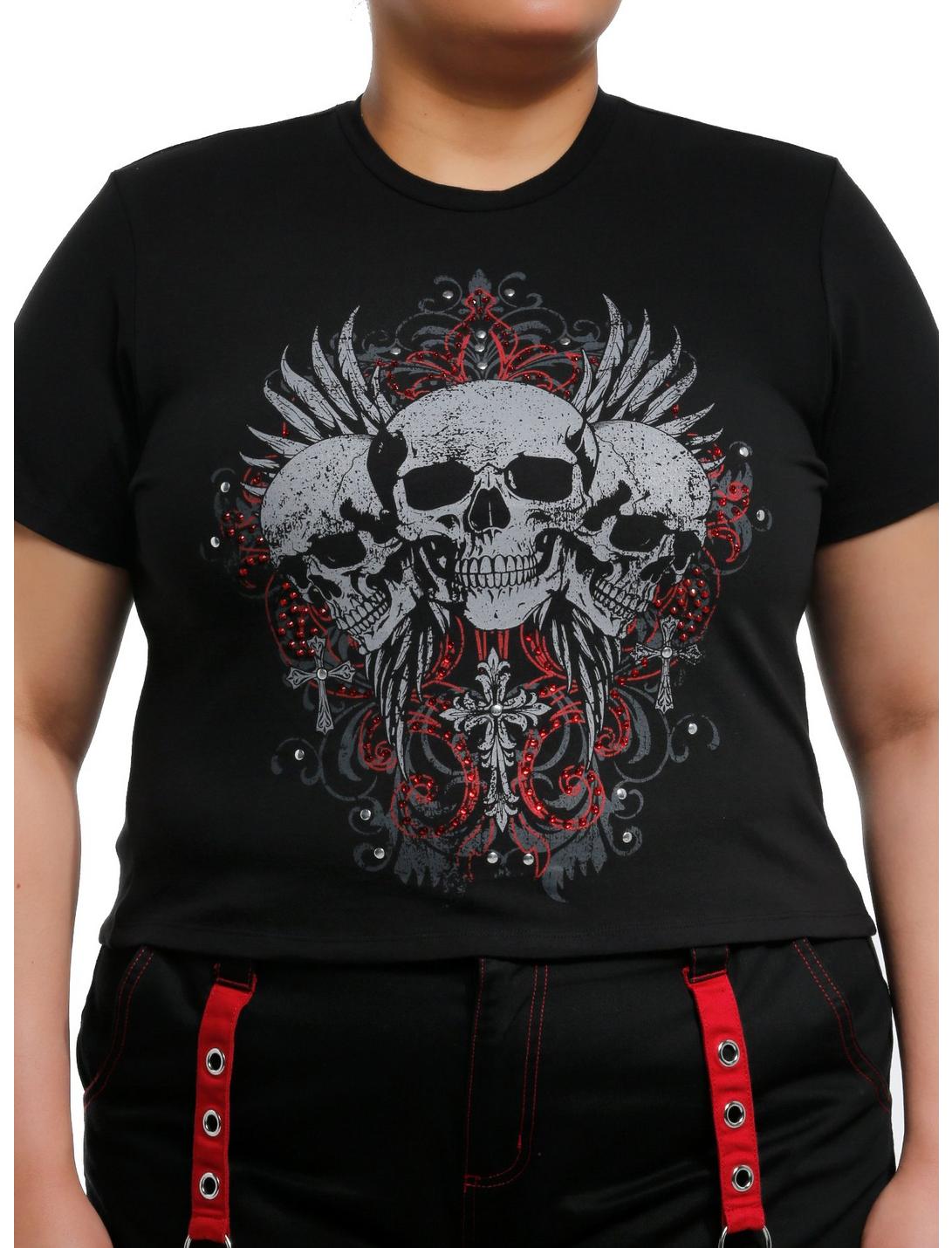 Social Collision Winged Skulls & Rhinestones Girls Baby T-Shirt Plus Size, RED, hi-res