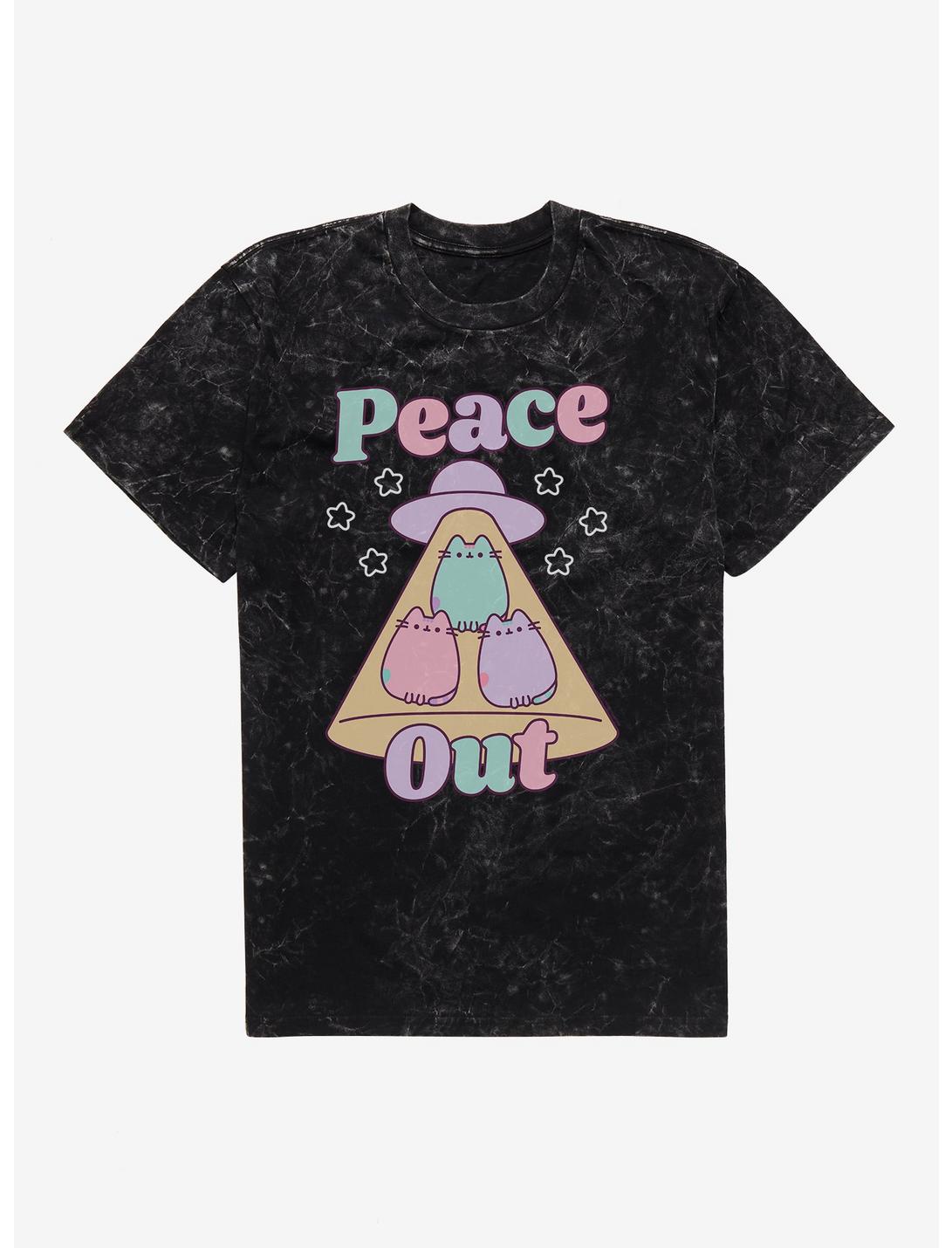 Pusheen Peace Out Mineral Wash T-Shirt, BLACK MINERAL WASH, hi-res