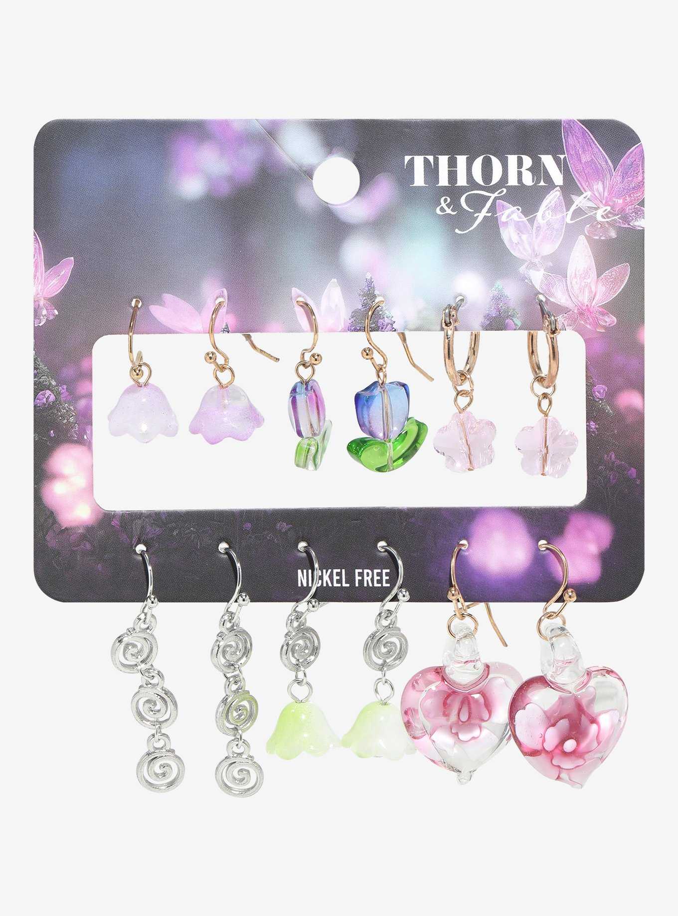Thorn & Fable Tulip Flower Heart Glass Earring Set, , hi-res