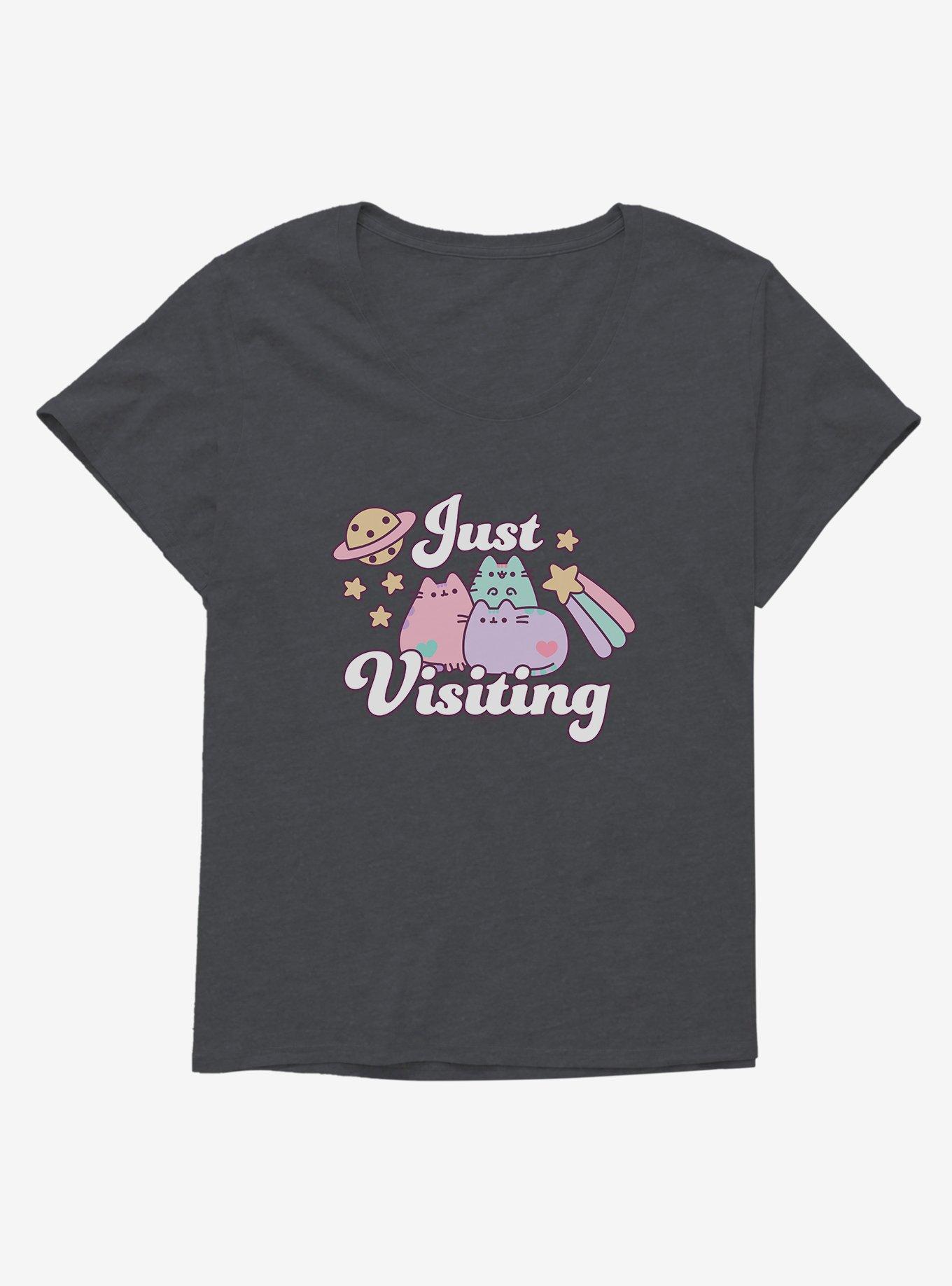 Pusheen Just Visiting Girls T-Shirt Plus Size, CHARCOAL HEATHER, hi-res