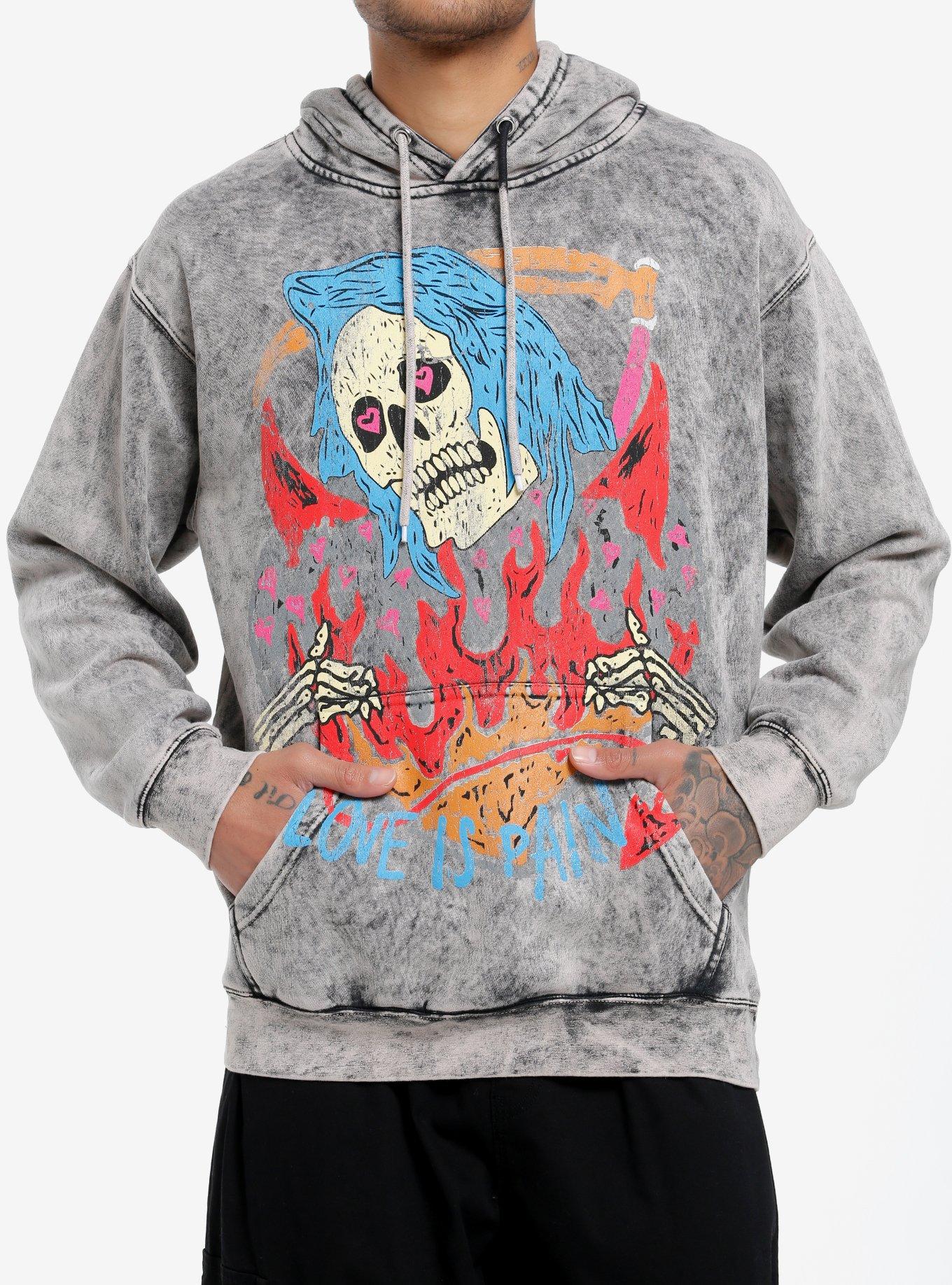 Love Is Pain Grim Reaper Acid Wash Hoodie, , hi-res