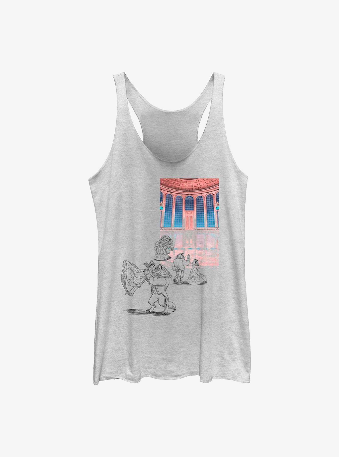 Disney Beauty and the Beast Ballroom Dance Sketch Womens Tank Top, WHITE HTR, hi-res