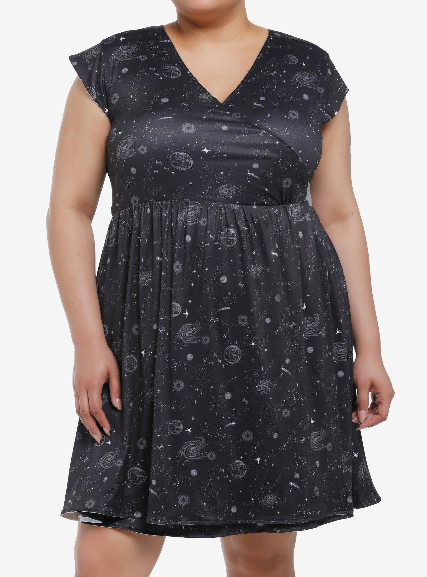 Her Universe Star Wars Light & Dark Side Reversible Wrap Dress Plus Size, BLACK, hi-res