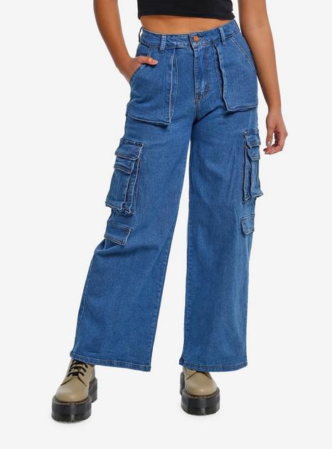 Light Indigo Denim Wide Leg Girls Cargo Pants | Hot Topic