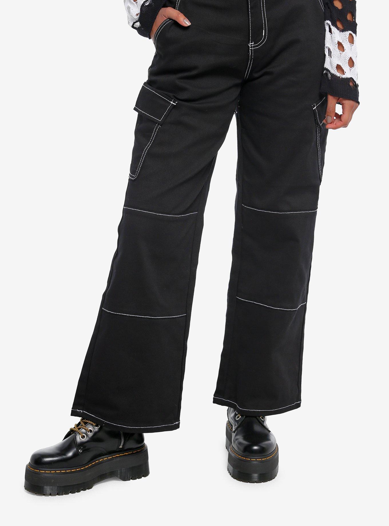 Black & White Contrast Stitch Cargo Pants, , hi-res