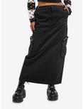 Black Side Toggle Cargo Pocket Maxi Skirt, BLACK, hi-res