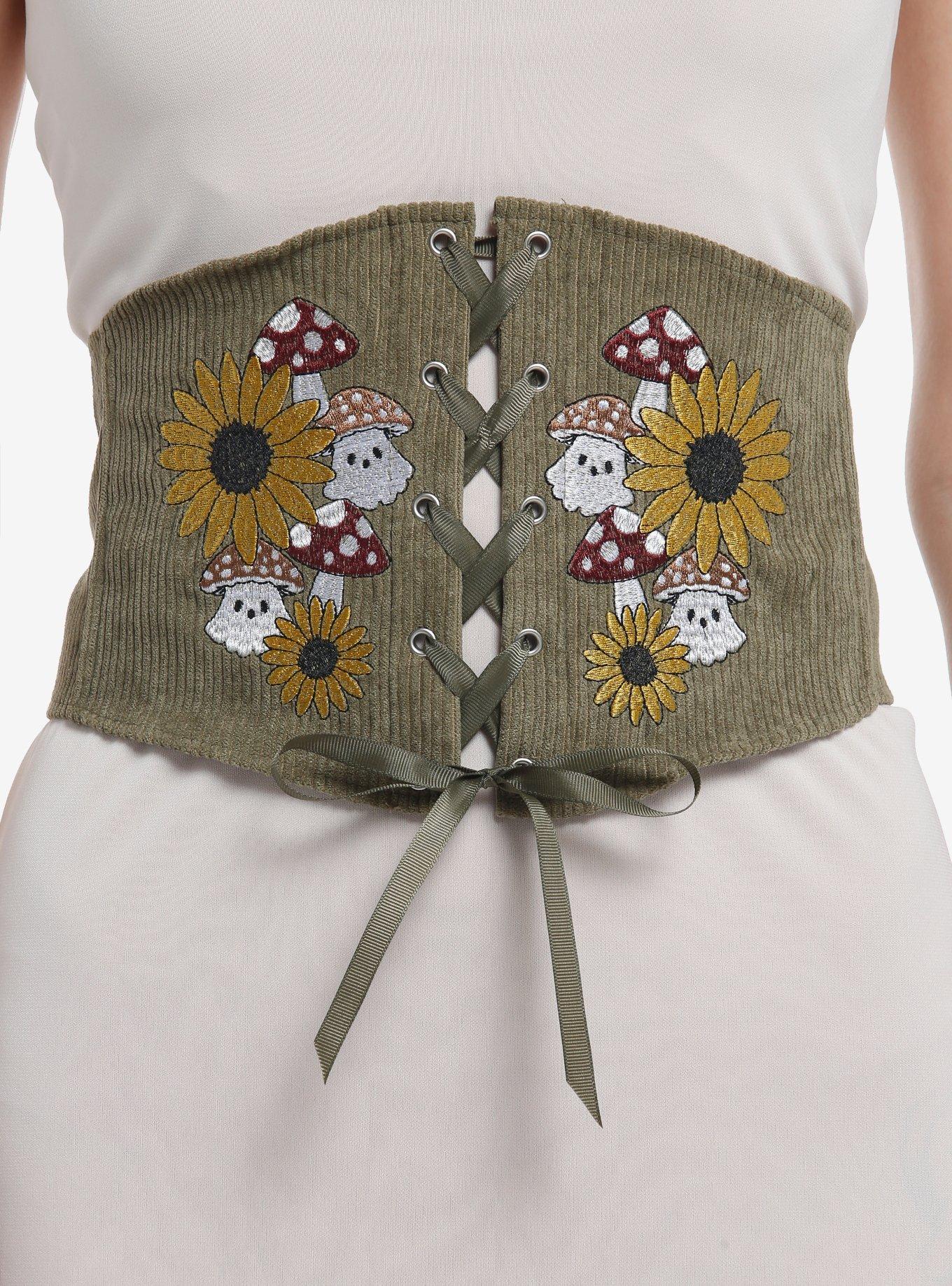 Ghost Mushroom Sunflower Corduroy Underbust Corset, MULTI, hi-res