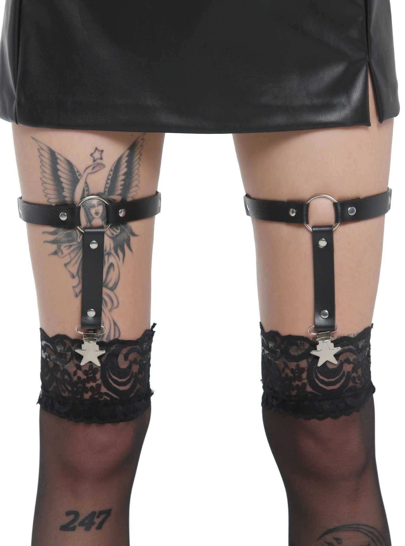 Black O-Ring Star Leg Garter Set, , hi-res
